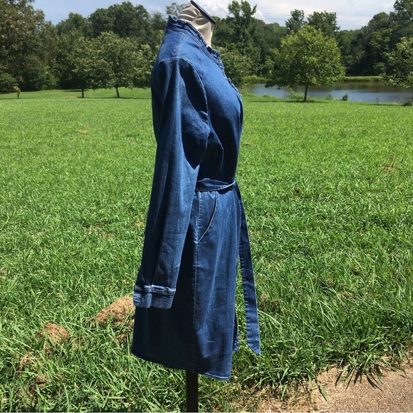 Biden Ruffle Collar & Trim Button Down Denim Shirt Dress Sz 16R - Picture 4 of 10